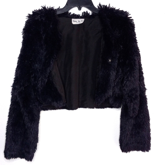 Shane Lee Inc sz L  black cropped fuzzy jacket coat. - Picture 2 of 5